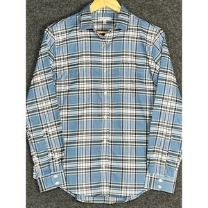 Peter Millar Button Up Long Sleeve Shirt Blue‎ Gray White Plaid Mens Size Medium